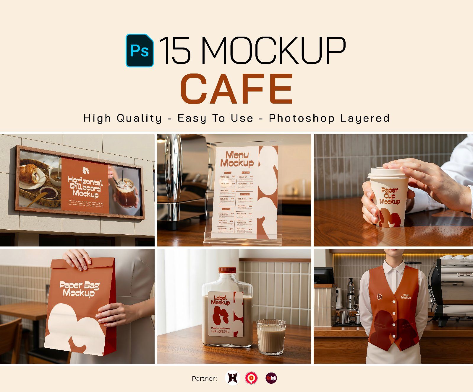 Premium Branding Brown Cafe Mockup