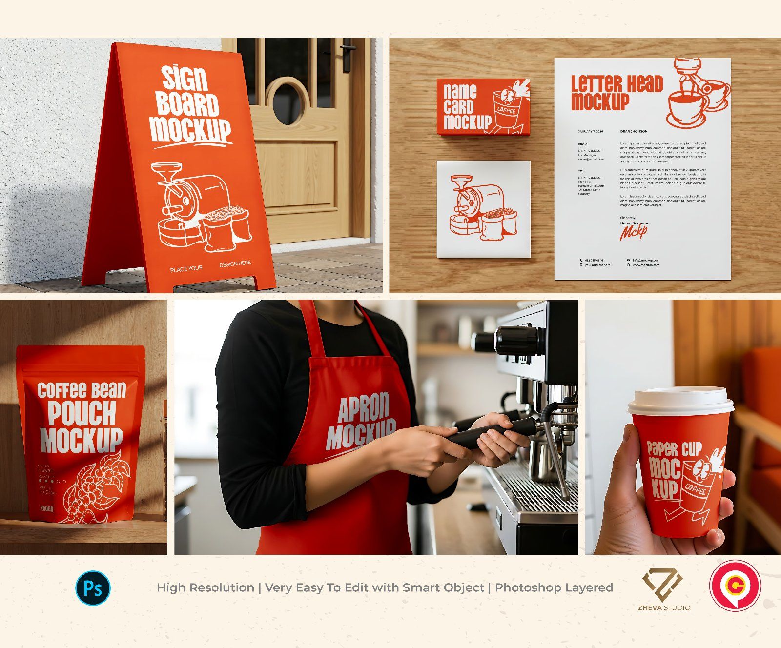 Premium Orange Cafe Coffee Mockup