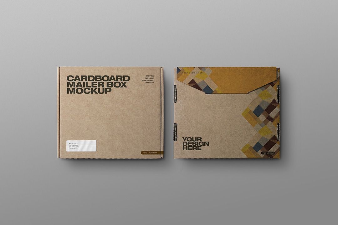 Cardboard Mailer Box Mockup (2 Objects)