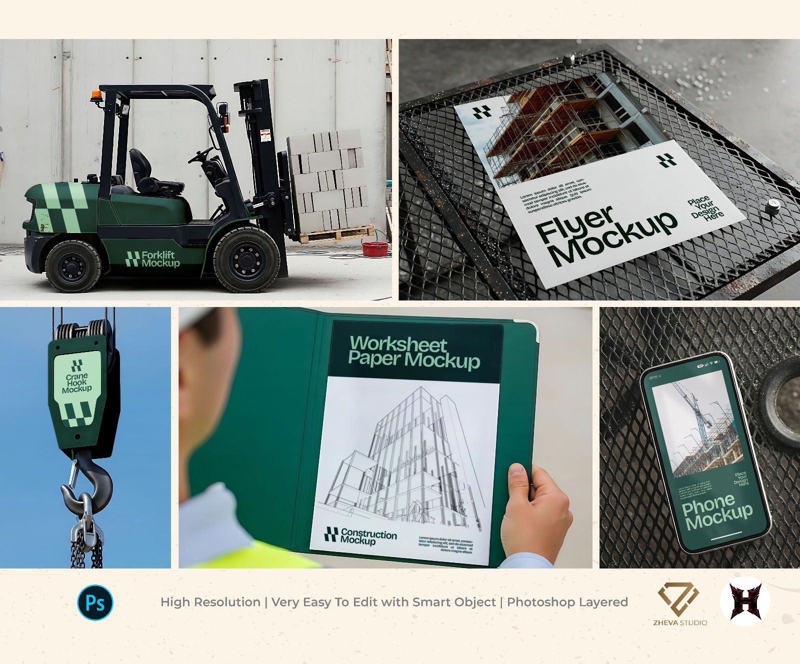 Premium Branding Green Construction Mockup