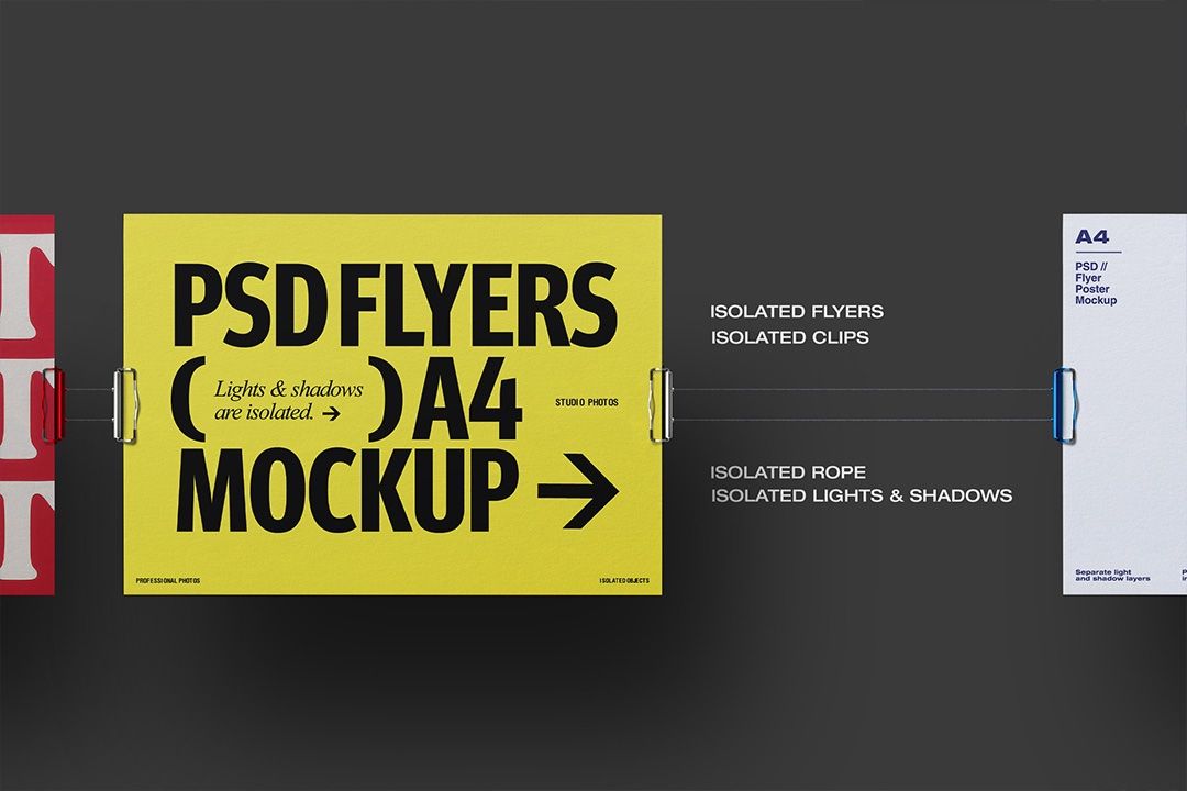 Flyer Mockup – A4 Hanging Clip Horizontal (3 Objects)