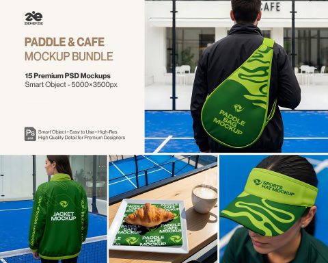 Paddle & Café Mockup Bundle - 15 Premium PSD Mockups | Sports Bag, Jacket, Hat & Café Branding Kit