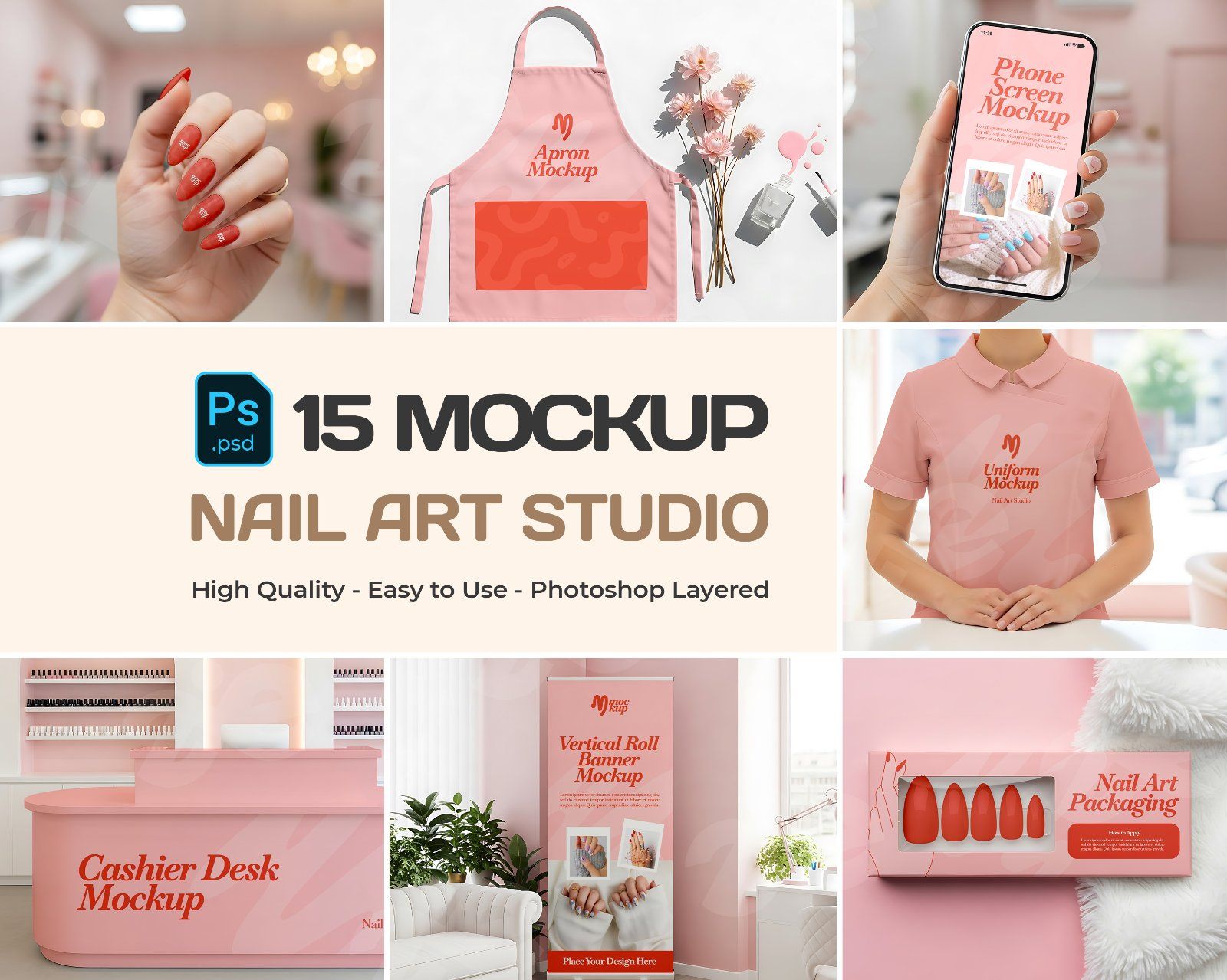 Nail Art Studio Mockup Bundle – 15 PSD Templates for Beauty Salon & Manicure Branding