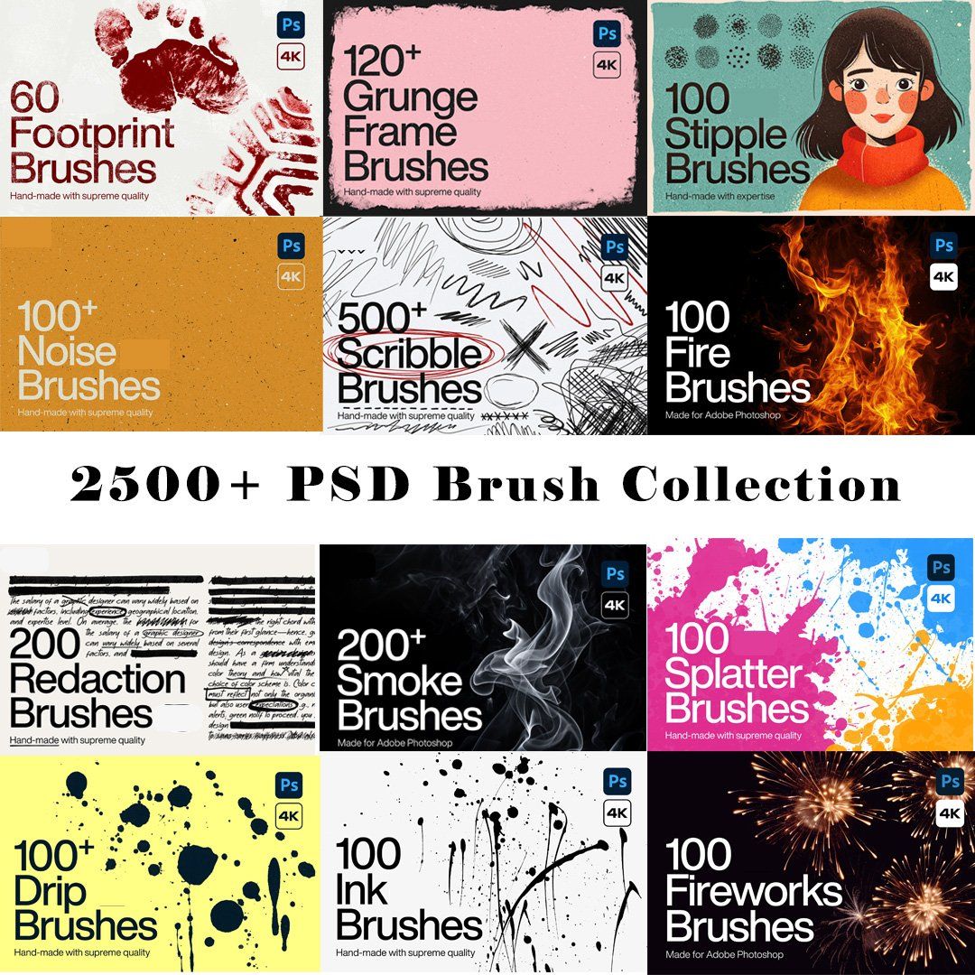 2500+ Photoshop Brushes - Mega Bundle For photoshop ,brush bundle ,  Full Shop Bundle,   All In One