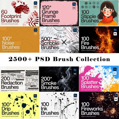 2500+ Photoshop Brushes - Mega Bundle For photoshop ,brush bundle ,  Full Shop Bundle,   All In One