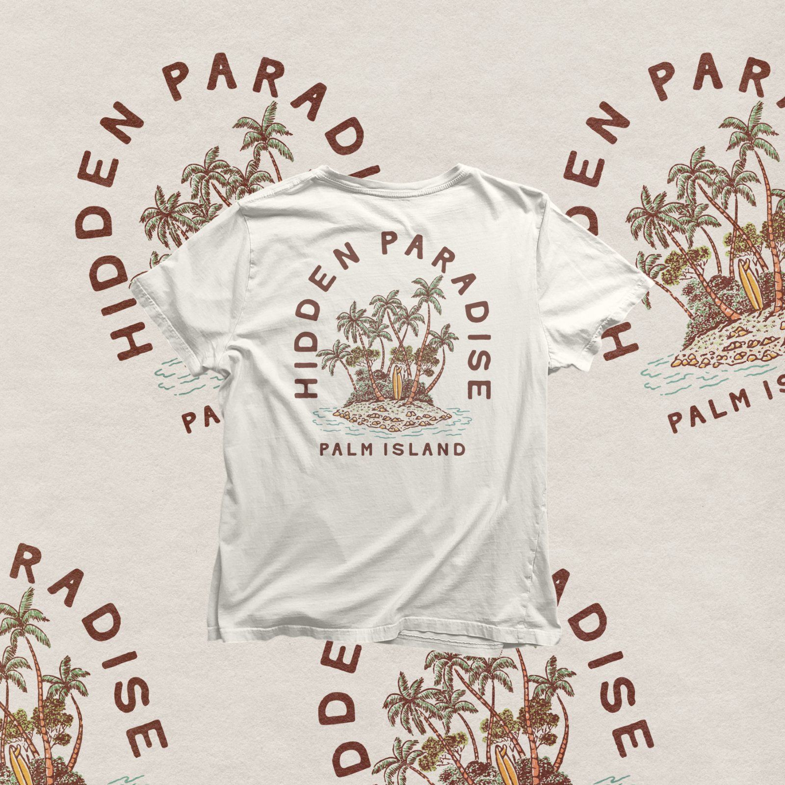 Hidden Paradise Palm Island Vintage Illustration | Tropical Beach Vector Design