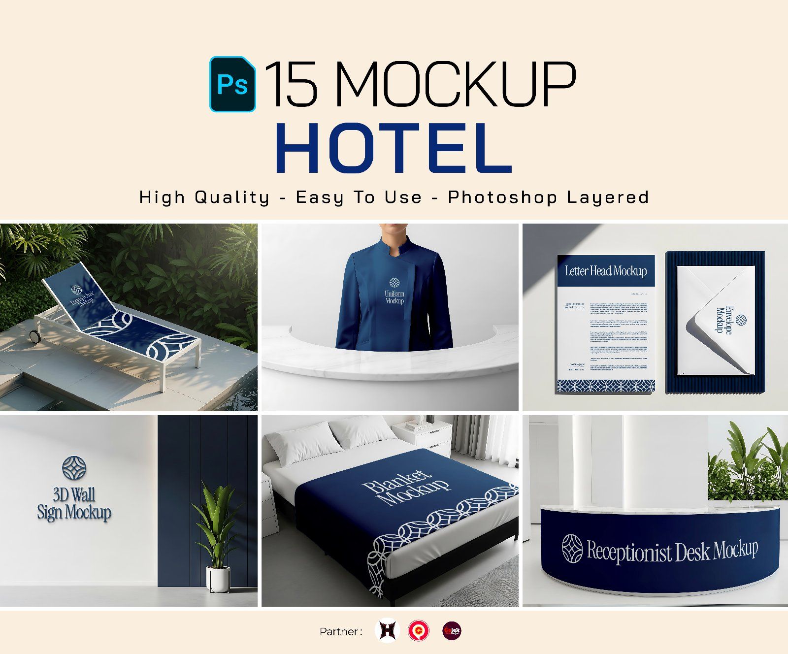 Premium Branding Blue Hotel Mockup