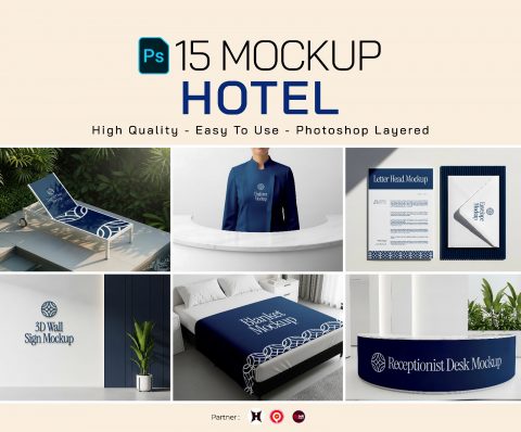Premium Branding Blue Hotel Mockup