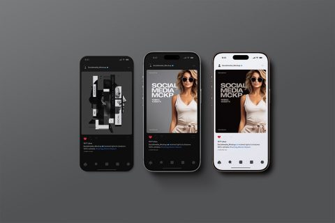 Instagram Post Mockup – App Screens & iPhone 17 (3 Objects)