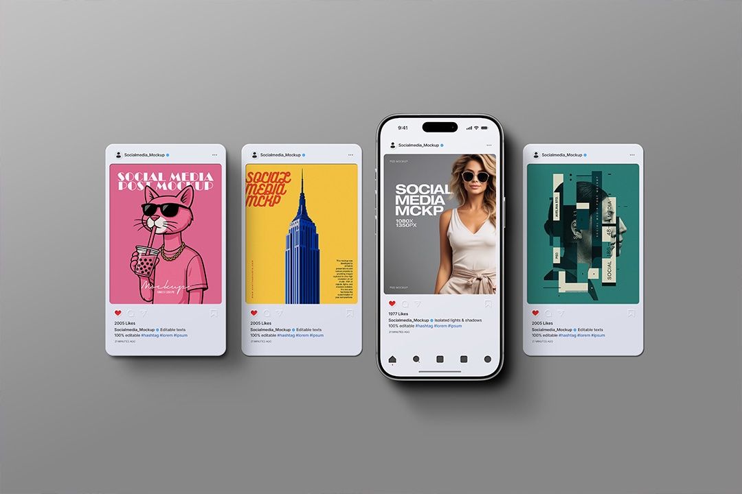 Instagram Post Mockup Set + iPhone 17 (4 Objects)