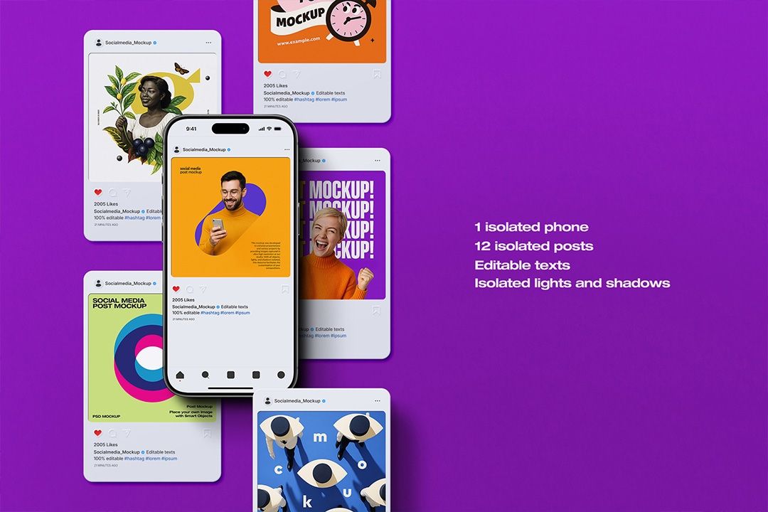 Instagram Post Mockup Set + iPhone 17 (13 Objects)