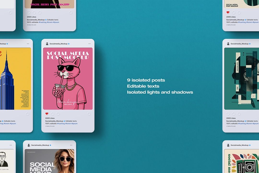 Instagram Post Mockup – Social Media (9 Objects)