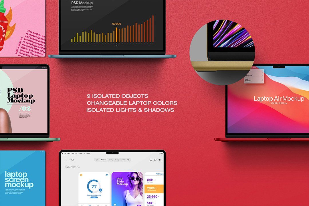 Laptop Mockup – MacBook Air Screen Set (9 Objects)