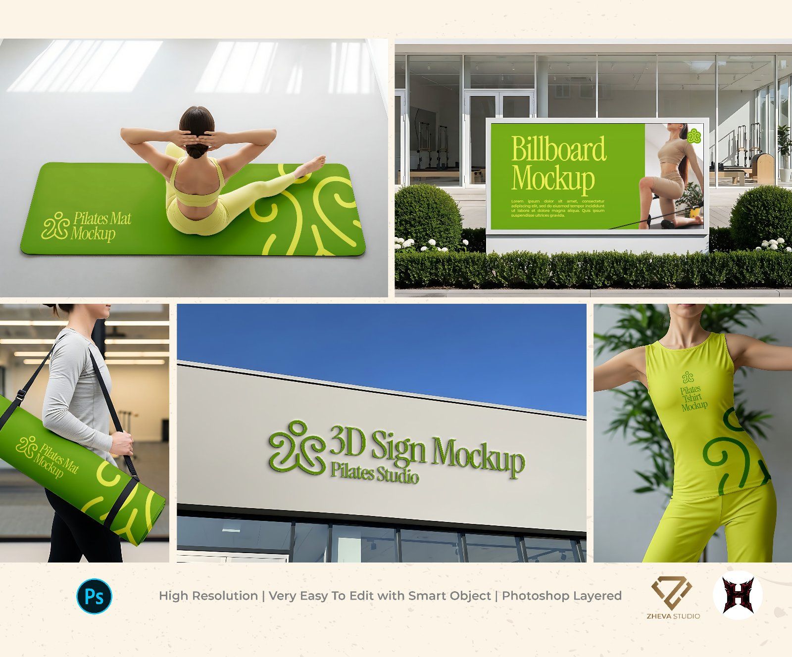 Premium Branding Pilates Mockup - 15 PSD Files