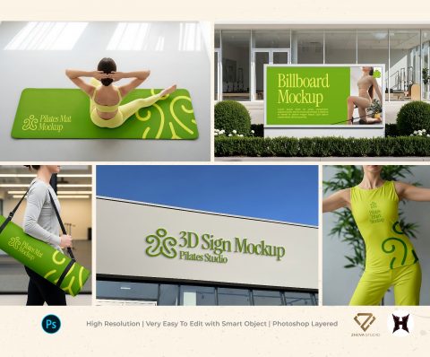 Premium Branding Pilates Mockup - 15 PSD Files