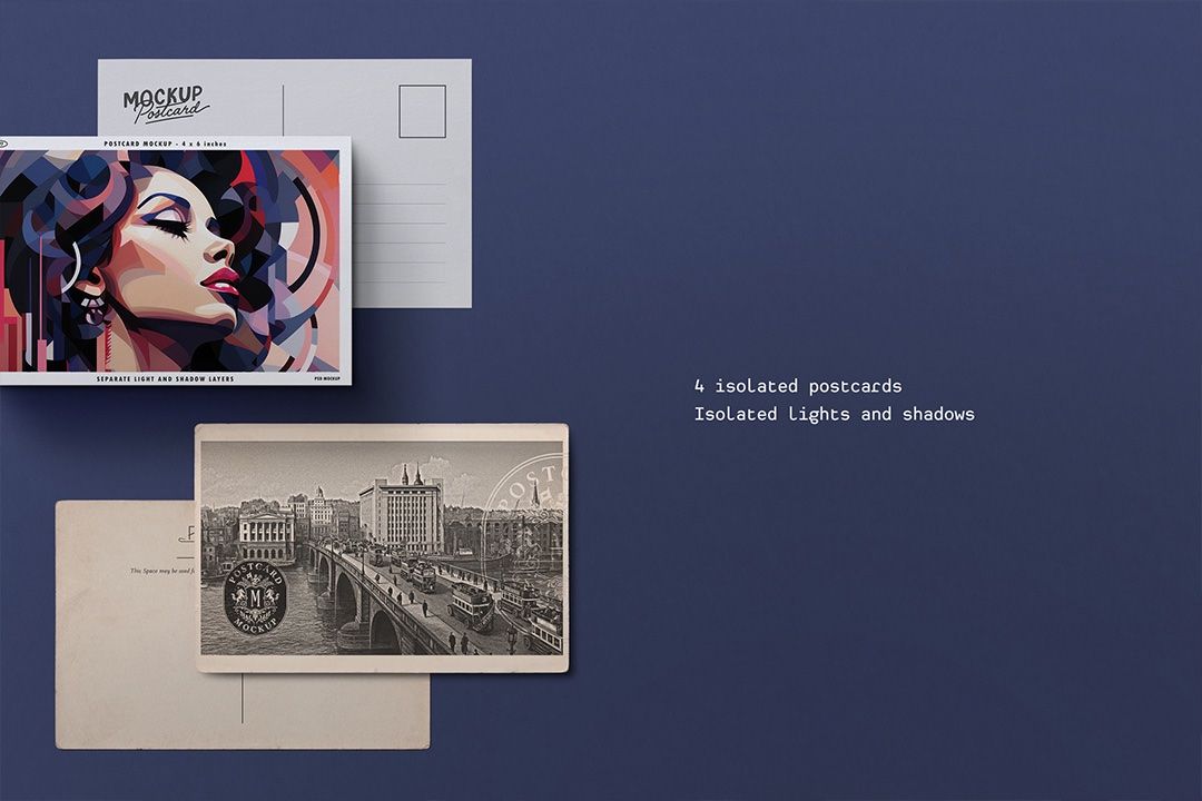 Postcard Mockup Set - 4 Isolated Cards