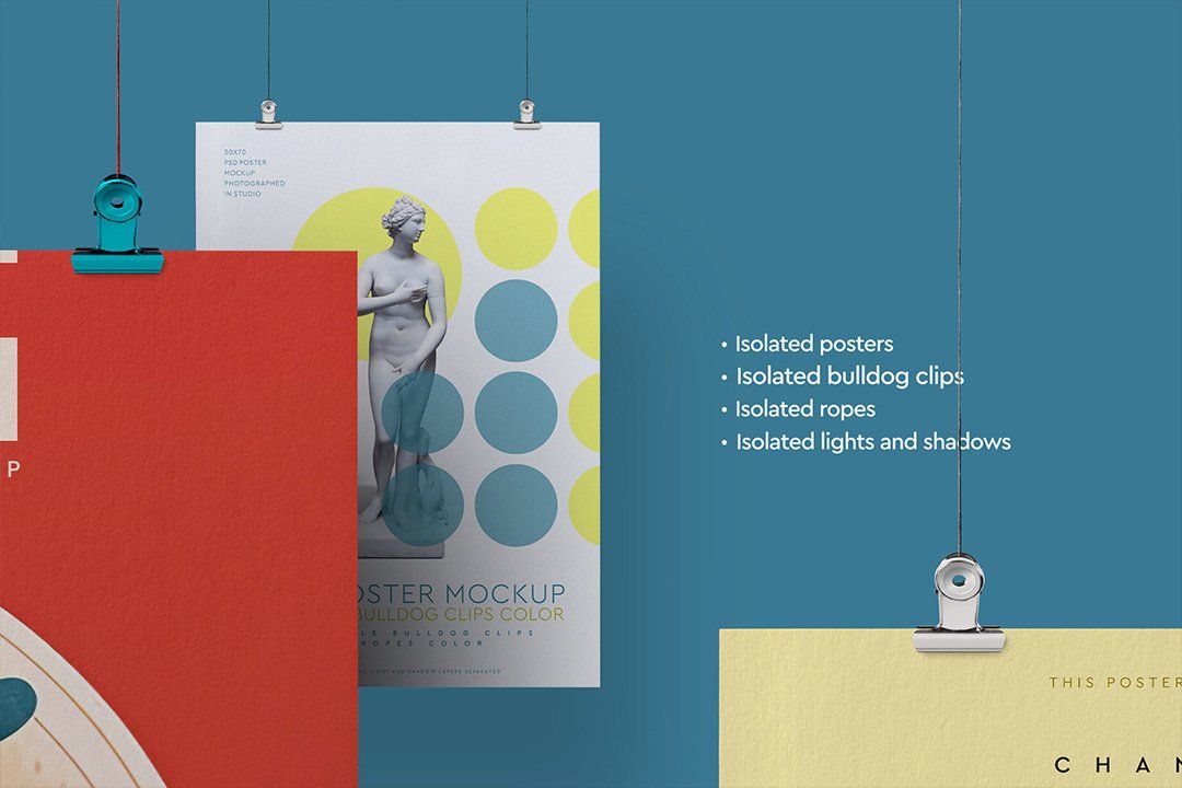 Poster Mockup – Hanging 50×70 cm (3 Objects)