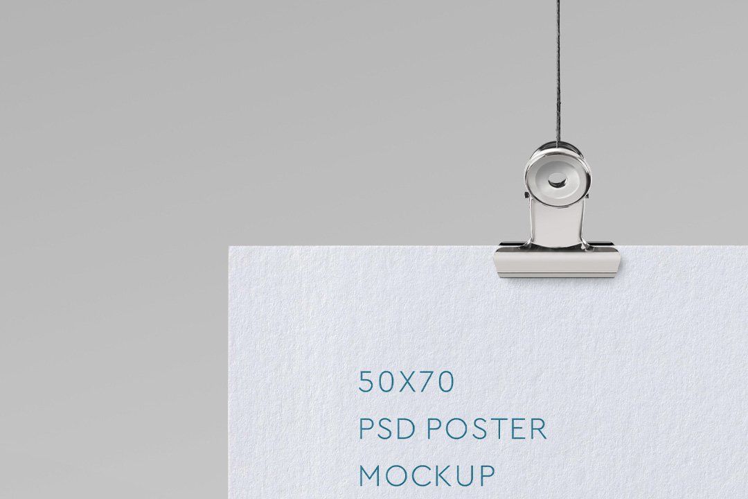 Poster Mockup – Hanging 50×70 cm (3 Objects)