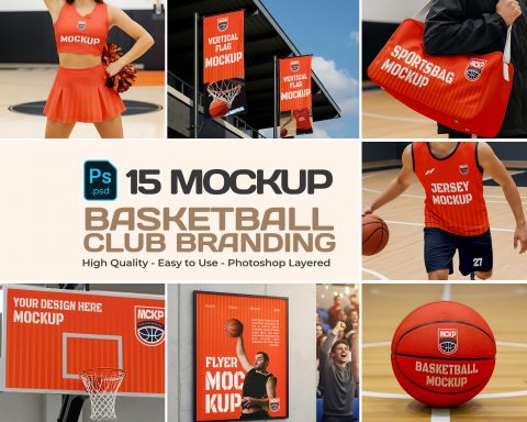 15 PSD Basketball Club Branding Mockup Kit – Jersey, Sports Bag, Poster, Flyer & More
