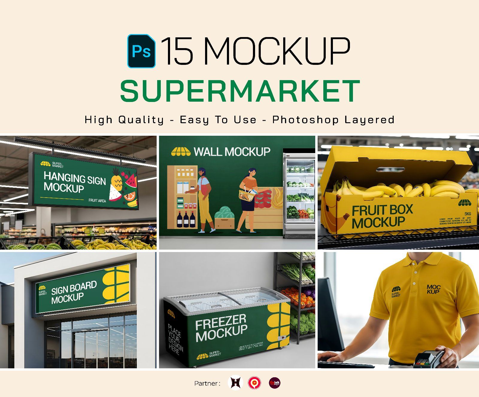 Premium Branding Yellow And Green Supermarket Mockup
