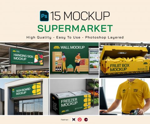 Premium Branding Yellow And Green Supermarket Mockup