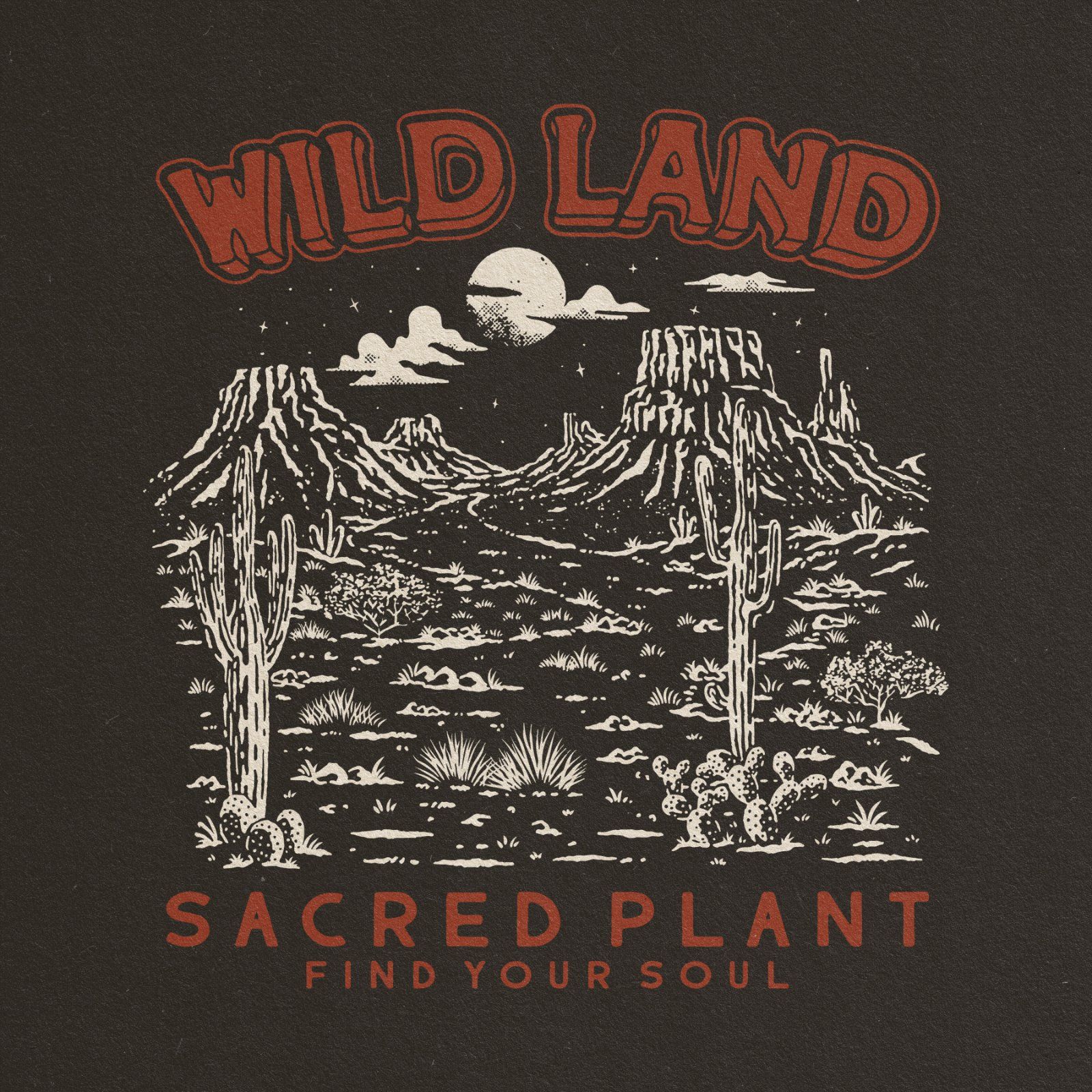 Wild Land Desert Vintage Illustration | Sacred Plant Western T-Shirt Design