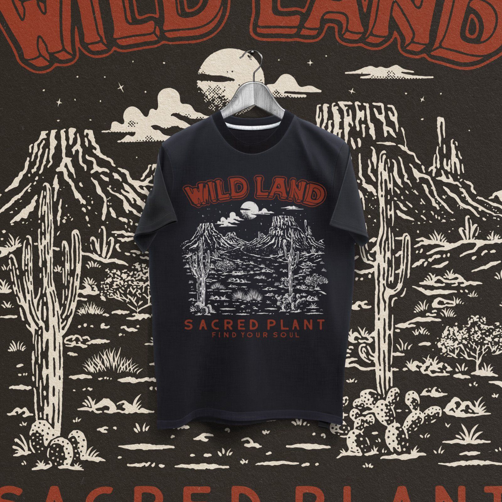 Wild Land Desert Vintage Illustration | Sacred Plant Western T-Shirt Design