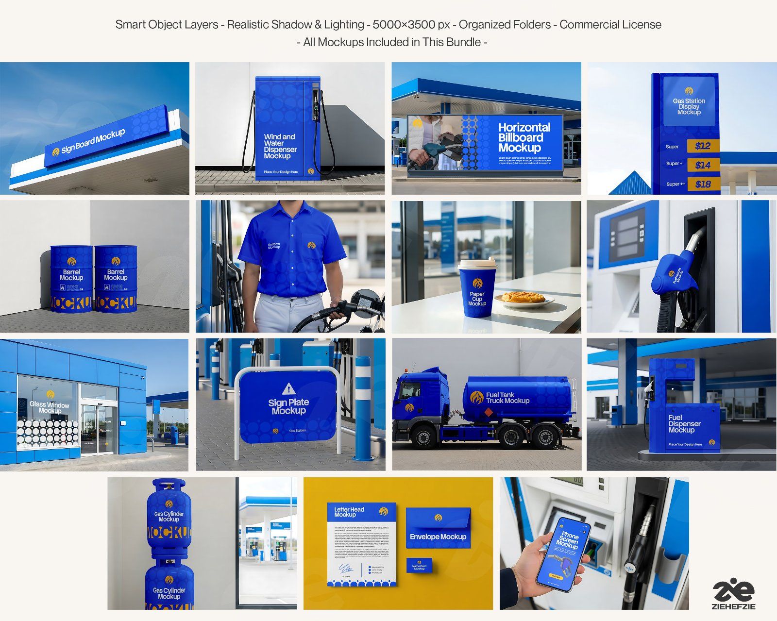 Gas Station Branding Mockup Bundle Vol.2 – 15 Premium PSD | Fuel Pump, Display Board, Uniform & Tank